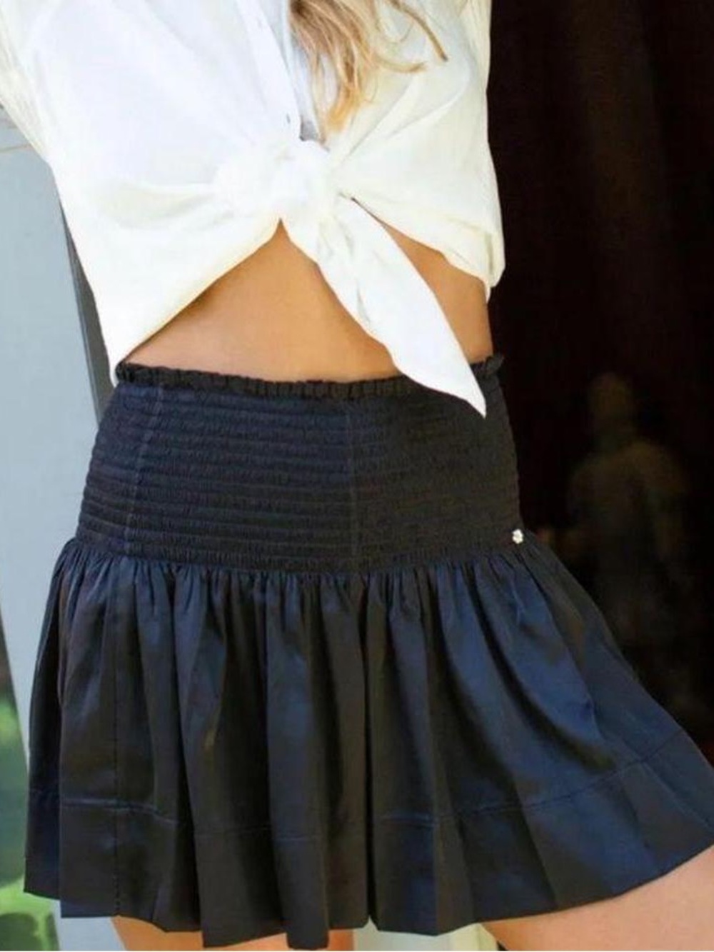 Natural Life Black Smocked Flowy Mini Skirt Size Medium Boho Coquette